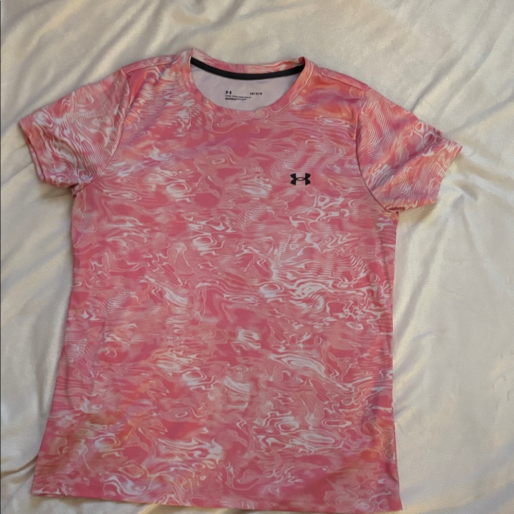 Under Armour Pink and White Swirl Tee Large